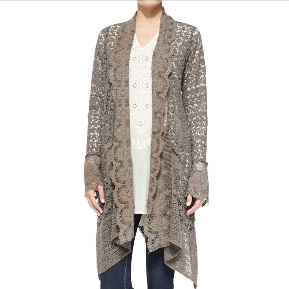 Johnny Was Crochet Floral Cardigan Duster
